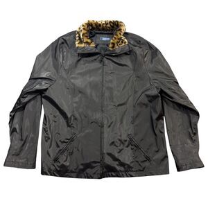 Endurance by Marcelle Renee Jacket Womens Black Leopard Faux Fur Collar Full Zip